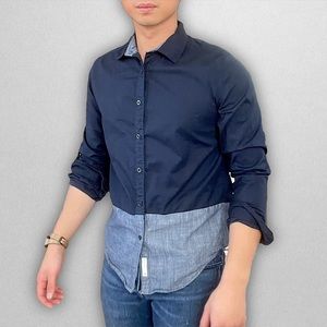 Blue Button Down Club Color Block Slim Fit